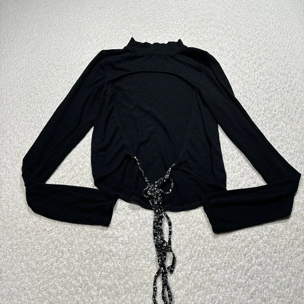Free People Women's Top Edge of Town Long Sleeve Crop Top Open Back Mock Neck L